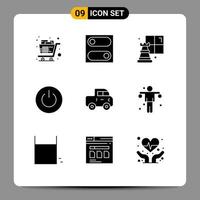 Set of 9 Vector Solid Glyphs on Grid for jeep user chess ui on Editable Vector Design Elements