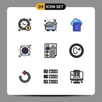 Universal Icon Symbols Group of 9 Modern Filledline Flat Colors of report document file data electricity Editable Vector Design Elements