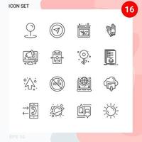 Outline Pack of 16 Universal Symbols of computer conference growth business construction Editable Vector Design Elements