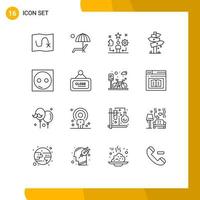 16 Universal Outlines Set for Web and Mobile Applications label camping user board traning Editable Vector Design Elements