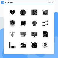 Pictogram Set of 16 Simple Solid Glyphs of web web achievement technology digital Editable Vector Design Elements