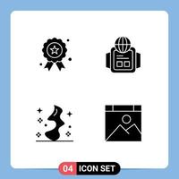 4 Thematic Vector Solid Glyphs and Editable Symbols of holiday wish medal world app Editable Vector Design Elements