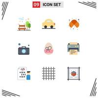 Mobile Interface Flat Color Set of 9 Pictograms of gift photography atoms camera lab Editable Vector Design Elements