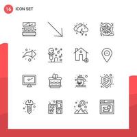grupo de 16 esbozos de signos y símbolos para los elementos de diseño de vectores editables de película de vídeo de relámpago multimedia derecho