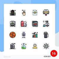 Pack of 16 Modern Flat Color Filled Lines Signs and Symbols for Web Print Media such as easel plus file more add Editable Creative Vector Design Elements