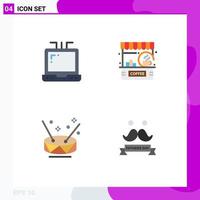 User Interface Pack of 4 Basic Flat Icons of laptop music cafe shop celebrate Editable Vector Design Elements