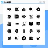 Pack of 25 Modern Solid Glyphs Signs and Symbols for Web Print Media such as finance sets report search hardware Editable Vector Design Elements