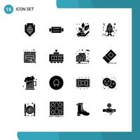 Pictogram Set of 16 Simple Solid Glyphs of search development man coding plant Editable Vector Design Elements