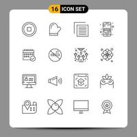 Modern Set of 16 Outlines Pictograph of approved phone document mobile atm card Editable Vector Design Elements