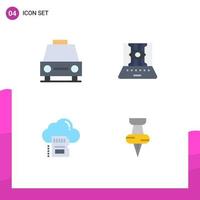 User Interface Pack of 4 Basic Flat Icons of car technology transport computer sciences card Editable Vector Design Elements