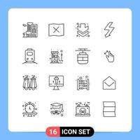 Pack of 16 Modern Outlines Signs and Symbols for Web Print Media such as travel train down railway photo Editable Vector Design Elements