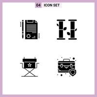 4 Universal Solid Glyphs Set for Web and Mobile Applications certificate bag bamboo chair case Editable Vector Design Elements
