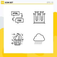 Pack of 4 Modern Filledline Flat Colors Signs and Symbols for Web Print Media such as coding tube flowchart laboratory cake Editable Vector Design Elements