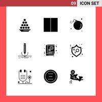 Set of 9 Commercial Solid Glyphs pack for design science interface meteor comet Editable Vector Design Elements