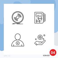 4 Thematic Vector Filledline Flat Colors and Editable Symbols of disc follow record gym user Editable Vector Design Elements