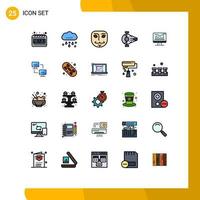 User Interface Pack of 25 Basic Filled line Flat Colors of graph computer face spacecraft interceptor Editable Vector Design Elements