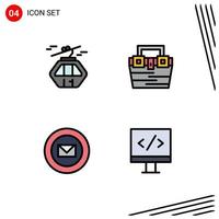 Modern Set of 4 Filledline Flat Colors Pictograph of alpine toolkit gondola box ribbon Editable Vector Design Elements