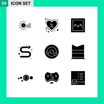 Mobile Interface Solid Glyph Set of 9 Pictograms of indicator arrows discount graph analytics Editable Vector Design Elements