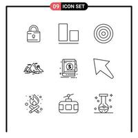 Modern Set of 9 Outlines Pictograph of economy scene interface mountain hill Editable Vector Design Elements