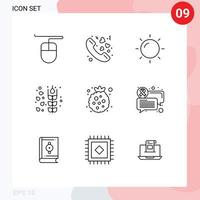 Set of 9 Vector Outlines on Grid for chat healthy sun food wheat Editable Vector Design Elements