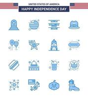 Set of 16 Modern Blues pack on USA Independence Day america flag day party decoration celebrate american Editable USA Day Vector Design Elements