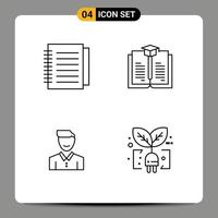 Line Pack of 4 Universal Symbols of note face paper education man Editable Vector Design Elements