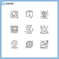Set of 9 Vector Outlines on Grid for sand finance cup economy business Editable Vector Design Elements
