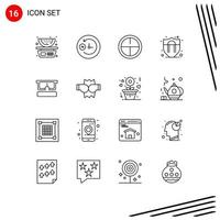 16 Thematic Vector Outlines and Editable Symbols of boxing medical badge glasses shield motivation Editable Vector Design Elements