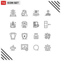 Set of 16 Modern UI Icons Symbols Signs for prize up management start logo Editable Vector Design Elements