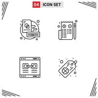 conjunto de 4 iconos de interfaz de usuario modernos símbolos signos para enlace de placa página creativa elementos de diseño vectorial editables de san valentín vector