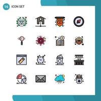 Universal Icon Symbols Group of 16 Modern Flat Color Filled Lines of zoom glass scary search orientation Editable Creative Vector Design Elements