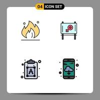 Pack of 4 Modern Filledline Flat Colors Signs and Symbols for Web Print Media such as fire font construction message app Editable Vector Design Elements