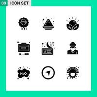 9 Universal Solid Glyphs Set for Web and Mobile Applications clock repairs agriculture recuperation garden Editable Vector Design Elements