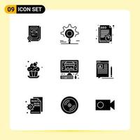 9 iconos creativos signos y símbolos modernos de pc postre documento taza panadería elementos de diseño vectorial editables vector