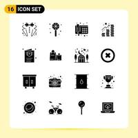 Pack of 16 creative Solid Glyphs of ticket flight communication coins profit Editable Vector Design Elements