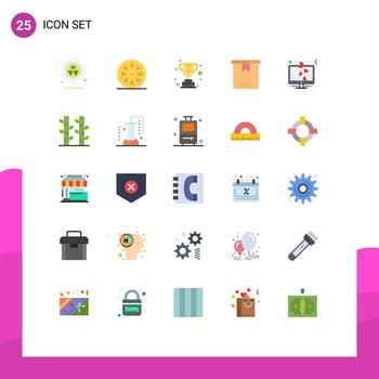 25 símbolos universales de signos de color plano de logro de pantalla lcd elemento de diseño de vector editable de evento presente