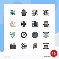 Pack of 16 creative Flat Color Filled Lines of contract program algorithm leaf document data Editable Creative Vector Design Elements