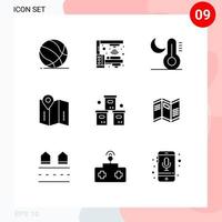 Group of 9 Modern Solid Glyphs Set for box directions scanner location temperature Editable Vector Design Elements