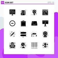 Solid Glyph Pack of 16 Universal Symbols of interface window web web page budget Editable Vector Design Elements