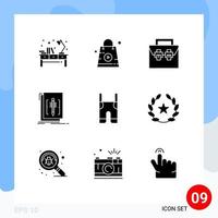 Pack of 9 creative Solid Glyphs of language edit bag code material Editable Vector Design Elements