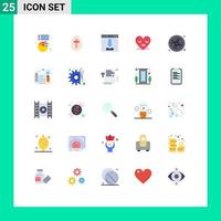 User Interface Pack of 25 Basic Flat Colors of lucky face browser smiley heart Editable Vector Design Elements