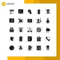 Group of 25 Solid Glyphs Signs and Symbols for award power break essential battery Editable Vector Design Elements