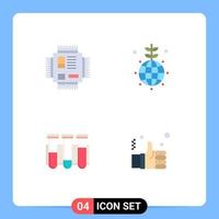 Modern Set of 4 Flat Icons and symbols such as chip test processor globe science Editable Vector Design Elements