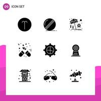 Group of 9 Modern Solid Glyphs Set for business love beach heart capsule Editable Vector Design Elements