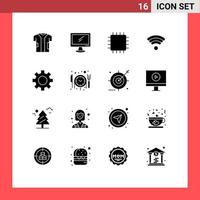 16 Thematic Vector Solid Glyphs and Editable Symbols of wireless technology imac hardware devices Editable Vector Design Elements