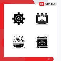 Mobile Interface Solid Glyph Set of 4 Pictograms of control salad laptop estate mask Editable Vector Design Elements