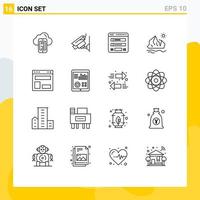 Mobile Interface Outline Set of 16 Pictograms of melting ice flowchart environment web Editable Vector Design Elements