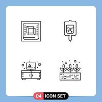 Modern Set of 4 Filledline Flat Colors and symbols such as chip cabinet hardware test stand Editable Vector Design Elements