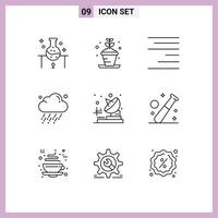 9 Universal Outlines Set for Web and Mobile Applications telecommunication wind pot weather cloud Editable Vector Design Elements