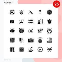 25 Universal Solid Glyphs Set for Web and Mobile Applications italian food level dope construction laser Editable Vector Design Elements